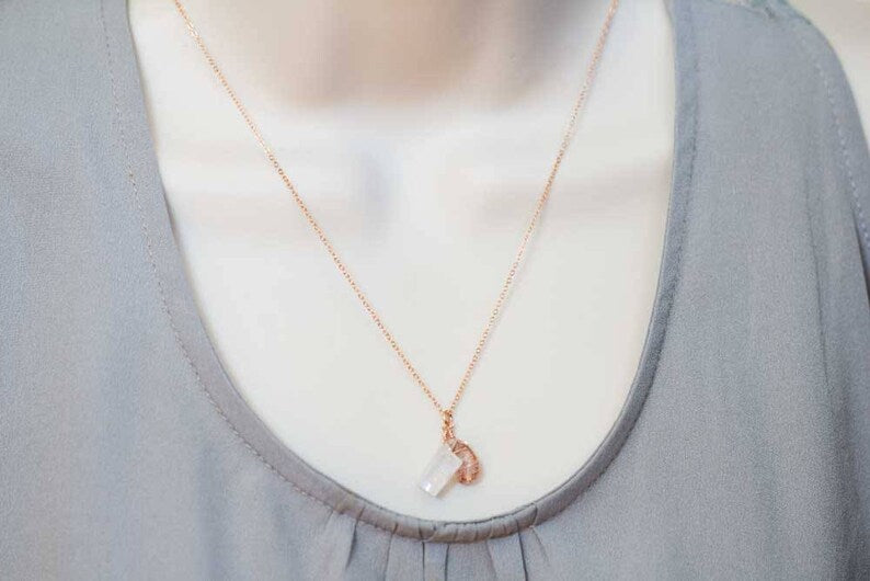 Moonstone & Sunstone Pendant on Rose Gold Filled or Sterling Silver Chain, Sunstone Necklace, Moonstone Jewelry, Delicate Everyday Layering