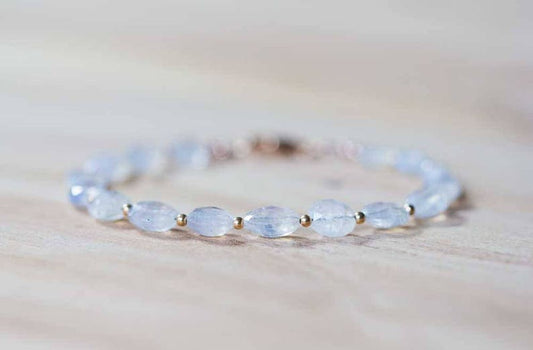 Rainbow Moonstone Bracelet with Rose Gold Filled or Sterling Silver, Beaded Rainbow Moonstone Jewelry, White Gemstone Stacking Bracelet