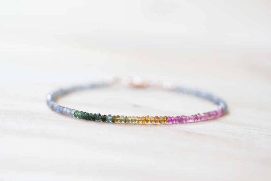Labradorite & Tourmaline Bracelet, Dainty Beaded Multi Gemstone Jewelry