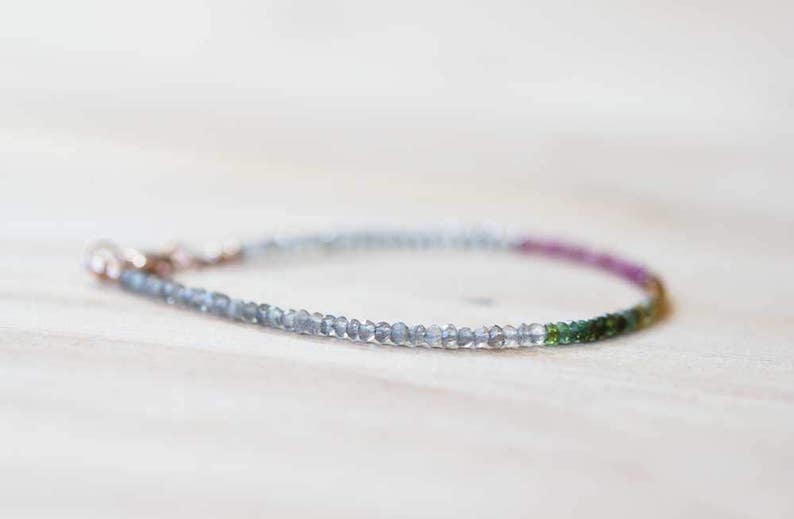 Labradorite & Tourmaline Bracelet, Dainty Beaded Multi Gemstone Jewelry