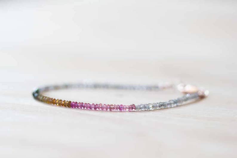 Labradorite & Tourmaline Bracelet, Dainty Beaded Multi Gemstone Jewelry