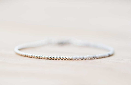 Ultra Delicate White Howlite Bracelet, Sterling Silver or Rose Gold Filled, White Gemstone Skinny Stacking Bracelet, White Howlite Jewelry