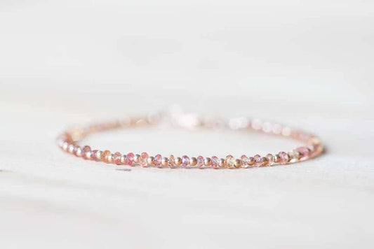 Dainty Peach Sapphire Bracelet with Rose Gold Fill or Sterling Silver, Peach Sapphire Jewelry