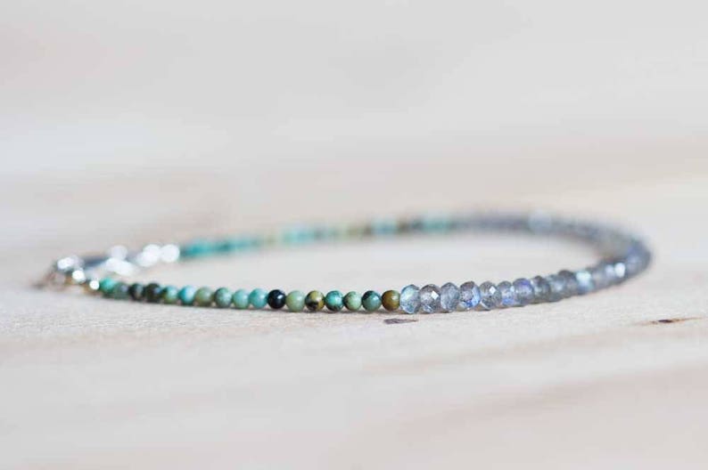 Labradorite & African Turquoise Bracelet, Delicate Multi Gemstone Stacking Skinny Bracelet, Labradorite Bracelet, Jasper Jewelry, Tiny Beads