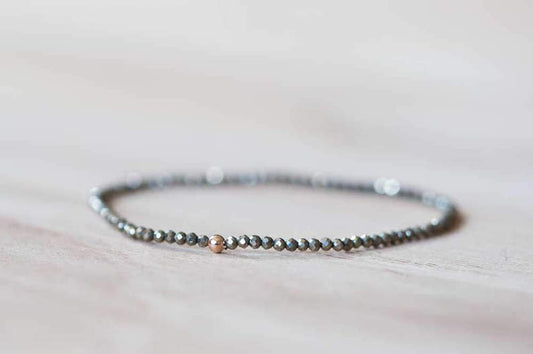 Delicate Pyrite Stretch Bracelet, Beaded Pyrite Jewelry, Gemstone Elastic Stacking Bracelet, Minimal Simple Fools Gold