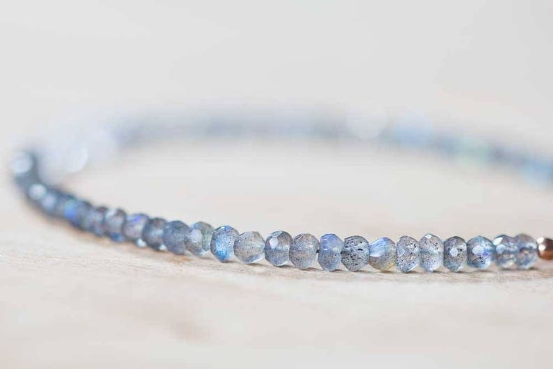 Labradorite & Herkimer Diamond Bracelet, Delicate Quartz Crystal Jewelry, Beaded Labradorite Bracelet, Rose Gold Fill or Sterling Silver