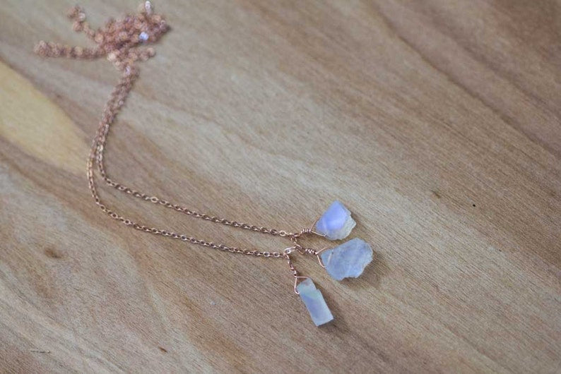 Rough Moonstone Necklace on Sterling Silver or Rose Gold Filled Chain, Gemstone Cluster Necklace, Raw Rainbow Moonstone Jewelry, Oxidized