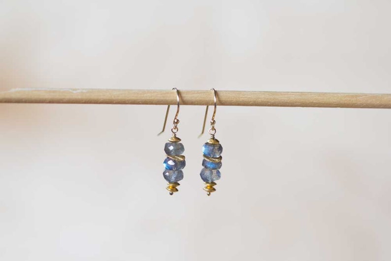 Labradorite Earrings on Sterling Silver or Gold Filled Earwires, Gemstone Dangle Stack Earrings, Labradorite Jewelry