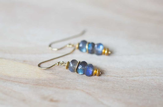 Labradorite Earrings on Sterling Silver or Gold Filled Earwires, Gemstone Dangle Stack Earrings, Labradorite Jewelry