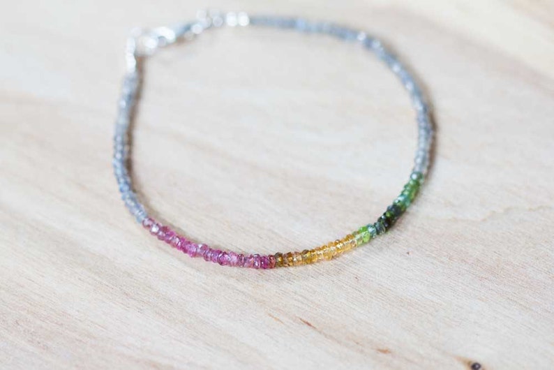 Labradorite & Tourmaline Bracelet, Dainty Beaded Multi Gemstone Jewelry