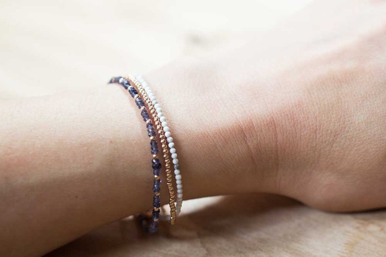 White Howlite Bracelet with Rose Gold Fill or Sterling Silver, Delicate Double Wrap White Gemstone Bracelet, Howlite Jewelry