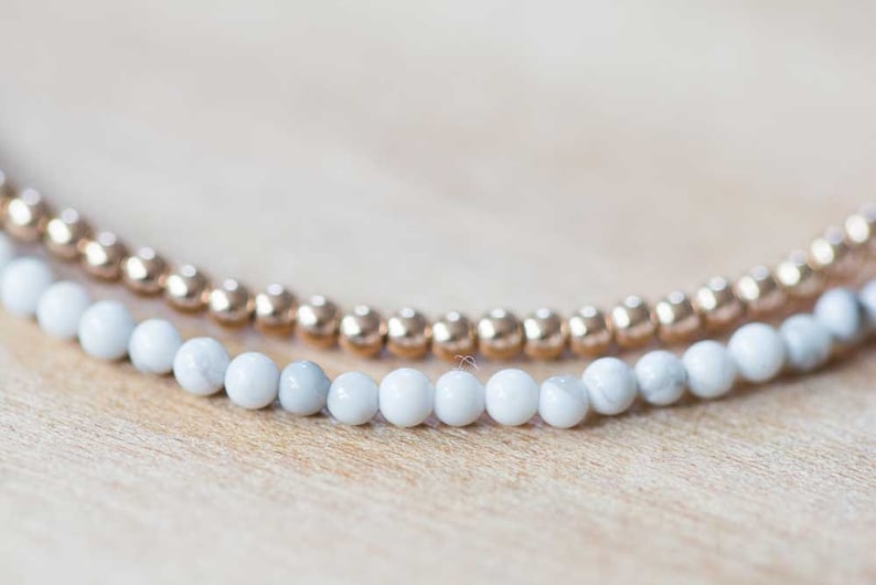 White Howlite Bracelet with Rose Gold Fill or Sterling Silver, Delicate Double Wrap White Gemstone Bracelet, Howlite Jewelry
