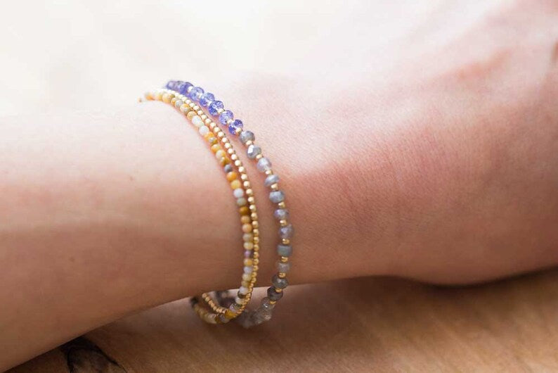 Crazy Lace Agate Bracelet with Rose Gold Fill or Sterling Silver, Delicate Double Wrap Gemstone Bracelet, Crazy Lace Agate Jewelry