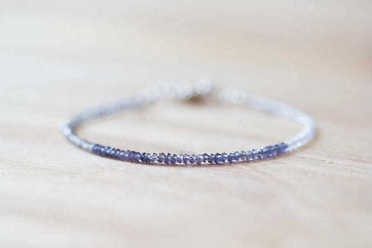 Ultra Dainty Iolite, Rainbow Moonstone & Labradorite Bracelet, Multi Gemstone Skinny Stacking Bracelet, Iolite Bracelet, Moonstone Jewelry