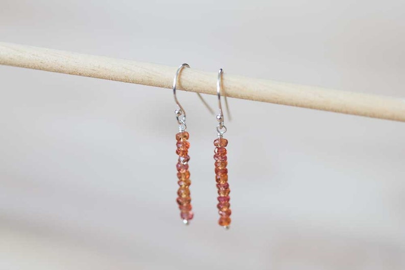 Simple Padparadscha Earrings, Delicate Orange Pink Gemstone Dangle Earrings, Rose Gold Filled or Sterling Silver Jewelry