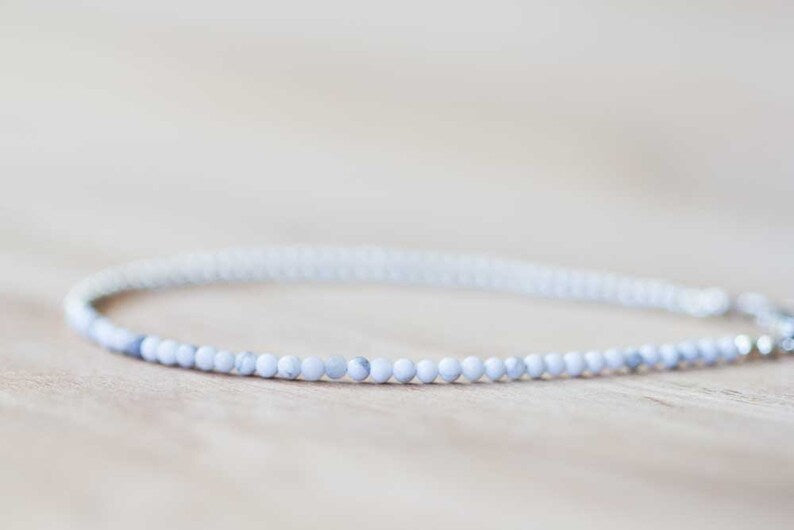 Ultra Delicate White Howlite Bracelet, Sterling Silver or Rose Gold Filled, White Gemstone Skinny Stacking Bracelet, White Howlite Jewelry