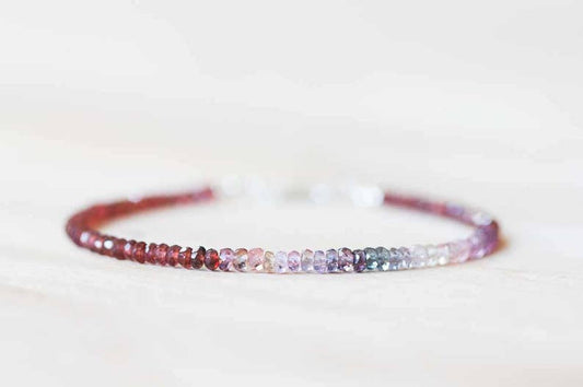 Red Garnet & Multi Colored Spinel Bracelet, Delicate Ombre Beaded Bracelet, Pink Purple Red Spinel Jewelry, Sterling Silver Rose Gold Fill