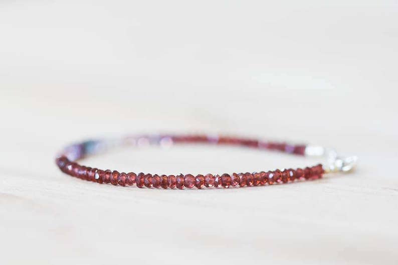 Red Garnet & Multi Colored Spinel Bracelet, Delicate Ombre Beaded Bracelet, Pink Purple Red Spinel Jewelry, Sterling Silver Rose Gold Fill