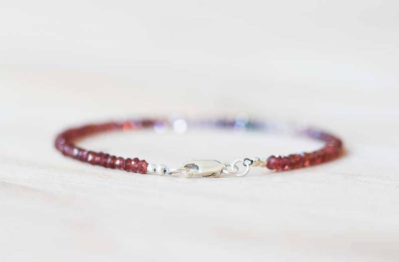 Red Garnet & Multi Colored Spinel Bracelet, Delicate Ombre Beaded Bracelet, Pink Purple Red Spinel Jewelry, Sterling Silver Rose Gold Fill