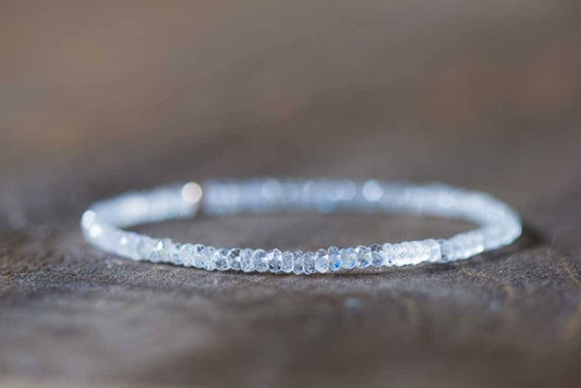 Dainty Rainbow Moonstone Stretch Bracelet, Beaded Moonstone Jewelry, Elastic Stacking Bracelet, June Birthstone Jewelry