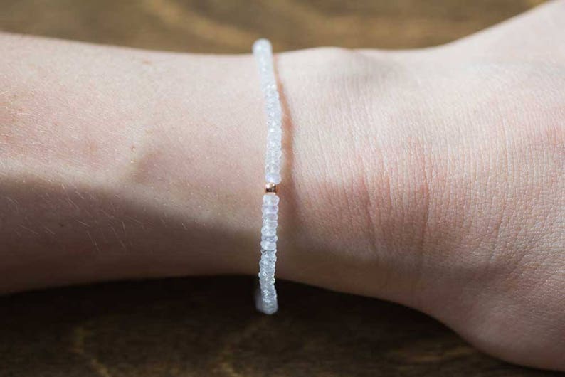 Dainty Rainbow Moonstone Stretch Bracelet, Beaded Moonstone Jewelry, Elastic Stacking Bracelet, June Birthstone Jewelry