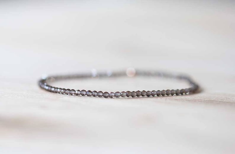 Smoky Quartz Stretch Bracelet, Delicate Beaded Brown Gemstone Jewelry Jewelry