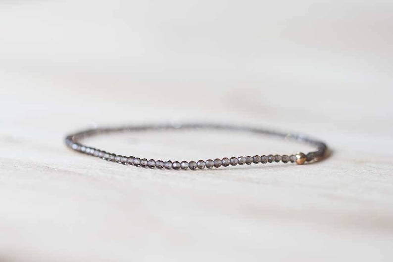 Smoky Quartz Stretch Bracelet, Delicate Beaded Brown Gemstone Jewelry Jewelry