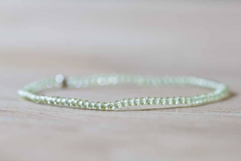 Peridot Stretch Bracelet, Ultra Delicate Beaded Peridot Elastic Jewelry, August Birthstone, Single or Double or Triple Wrap