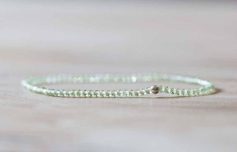 Peridot Stretch Bracelet, Ultra Delicate Beaded Peridot Elastic Jewelry, August Birthstone, Single or Double or Triple Wrap