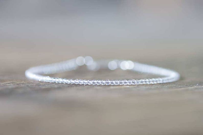 Dainty Clear Quartz Bracelet, Beaded Rock Crystal Quartz April Birthstone Jewelry, Stacking Bracelet, Rose Gold Fill Sterling Silver