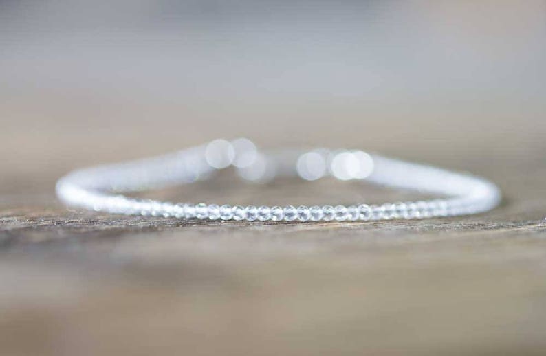 Dainty Clear Quartz Bracelet, Beaded Rock Crystal Quartz April Birthstone Jewelry, Stacking Bracelet, Rose Gold Fill Sterling Silver