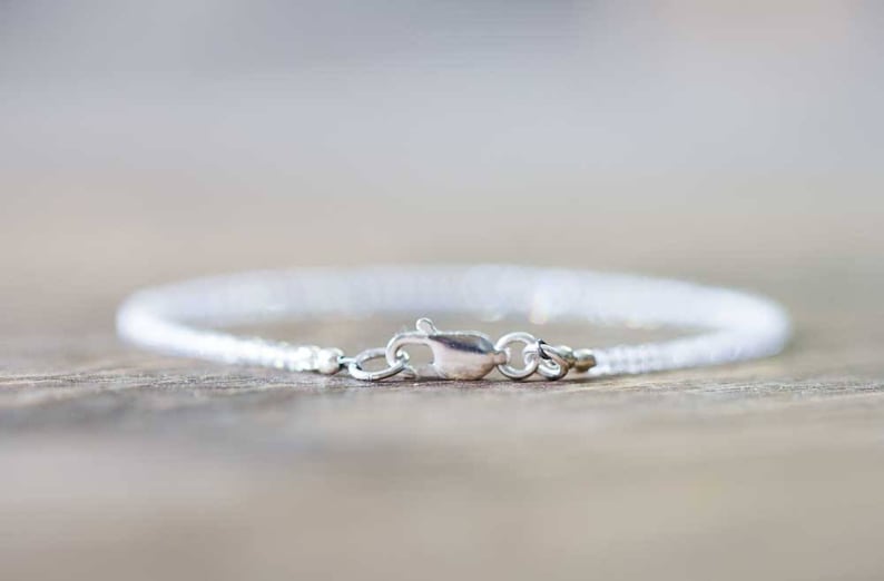 Dainty Clear Quartz Bracelet, Beaded Rock Crystal Quartz April Birthstone Jewelry, Stacking Bracelet, Rose Gold Fill Sterling Silver