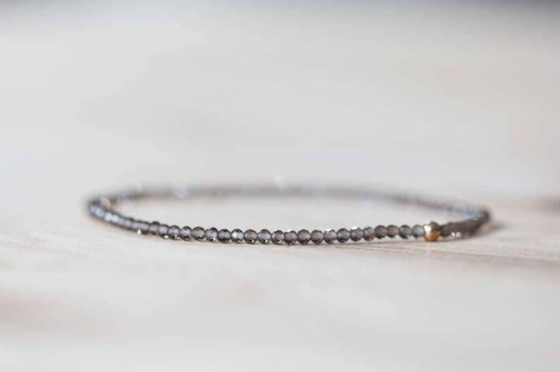 Smoky Quartz Stretch Bracelet, Delicate Beaded Brown Gemstone Jewelry Jewelry