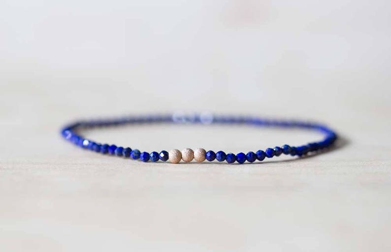 Lapis Stretch Bracelet, Delicate Beaded Lapis Lazuli Jewelry, Blue Gemstone Elastic Stacking Bracelet