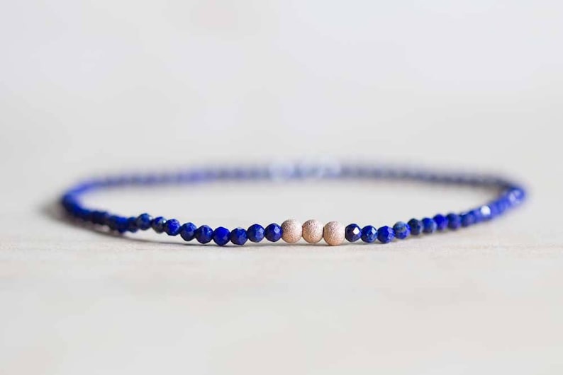 Lapis Stretch Bracelet, Delicate Beaded Lapis Lazuli Jewelry, Blue Gemstone Elastic Stacking Bracelet