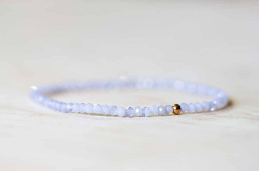 Blue Chalcedony Stretch Bracelet, Beaded Delicate Blue Elastic Stacking Bracelet, Blue Lace Agate Jewelry