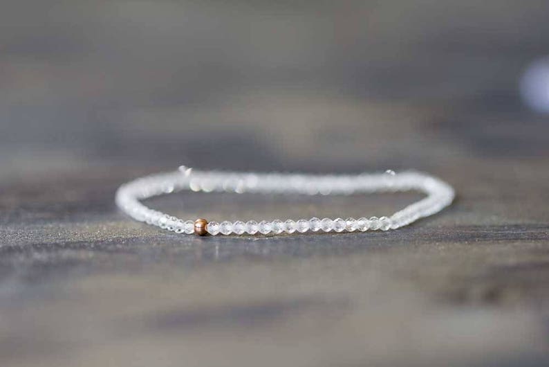 Clear Quartz Stretch Bracelet, Beaded Delicate Crystal Quartz Jewelry, Elastic Stacking Bracelet, April Birthstone