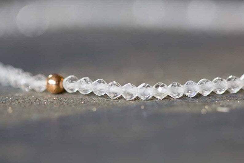Clear Quartz Stretch Bracelet, Beaded Delicate Crystal Quartz Jewelry, Elastic Stacking Bracelet, April Birthstone