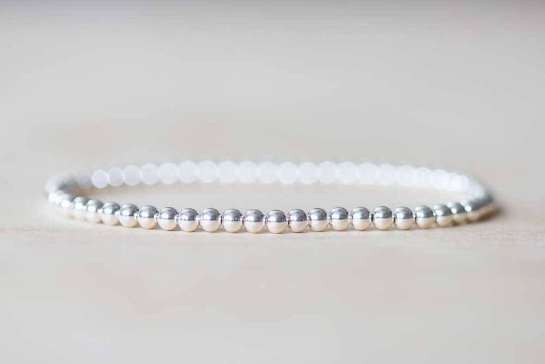 Sterling Silver Beaded Bracelet, Skinny Delicate Bracelet, Sterling Silver Stacking Minimal Jewelry, 2mm or 3mm Beads, Stretch Elastic