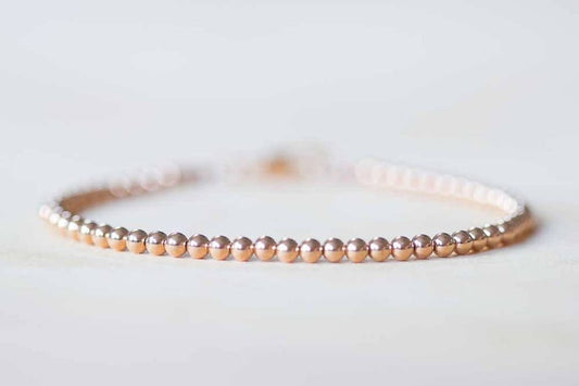 Rose Gold Filled Beaded Bracelet, Skinny Delicate Bracelet, Pink Gold Jewelry, Rose Gold Stacking Jewelry, 2mm or 3mm Beads, Stretch Elastic