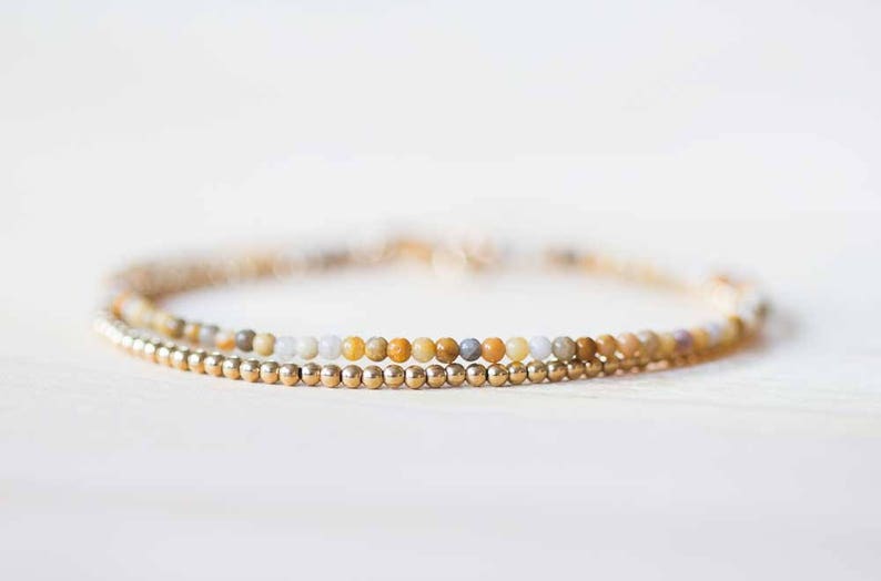 Crazy Lace Agate Bracelet with Rose Gold Fill or Sterling Silver, Delicate Double Wrap Gemstone Bracelet, Crazy Lace Agate Jewelry