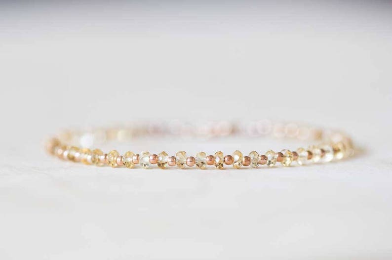 Citrine Bracelet with Rose Gold Fill or Sterling Silver, Delicate Gemstone Beaded Stacking Bracelet, Citrine Jewelry, November Birthstone