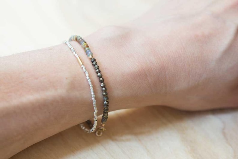 Delicate Fine Silver Bracelet with Gold Fill Tube, Skinny Sterling Silver Stacking Bracelet, Minimal Mixed Metal Jewelry, Everyday