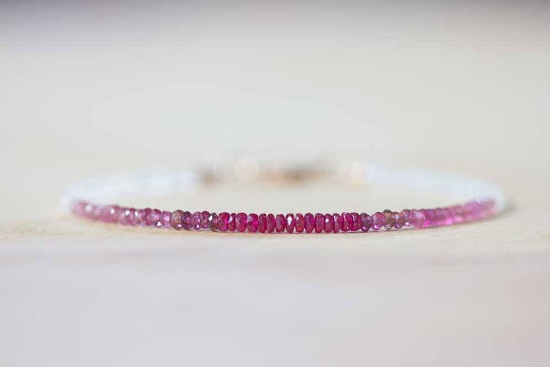 Ruby, Pink Tourmaline & Rainbow Moonstone Bracelet, Red Pink Ombre Jewelry, Genuine July Birthstone Gemstone