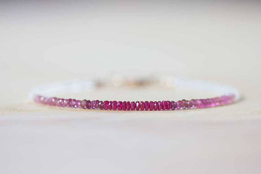 Ruby, Pink Tourmaline & Rainbow Moonstone Bracelet, Red Pink Ombre Jewelry, Genuine July Birthstone Gemstone