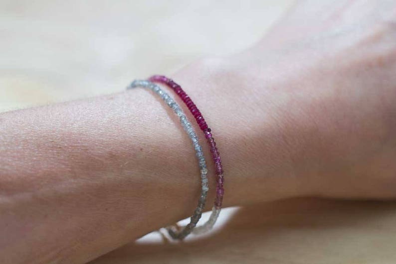 Ruby, Pink Tourmaline & Rainbow Moonstone Bracelet, Red Pink Ombre Jewelry, Genuine July Birthstone Gemstone