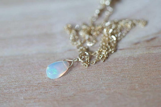 Tiny Opal Pendant on Rose Gold Filled, Oxidized Sterling or Sterling Silver Chain, Delicate Welo Opal Necklace, Genuine Opal Layering