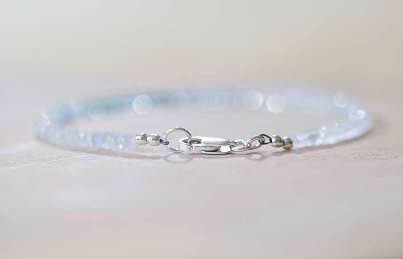 Aquamarine & Moonstone Bracelet, Delicate Shaded Aquamarine Bracelet, Rainbow Moonstone Jewelry, Sterling Silver Rose Gold Fill