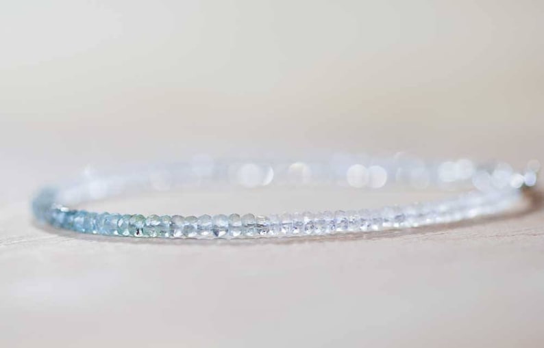 Aquamarine & Moonstone Bracelet, Delicate Shaded Aquamarine Bracelet, Rainbow Moonstone Jewelry, Sterling Silver Rose Gold Fill