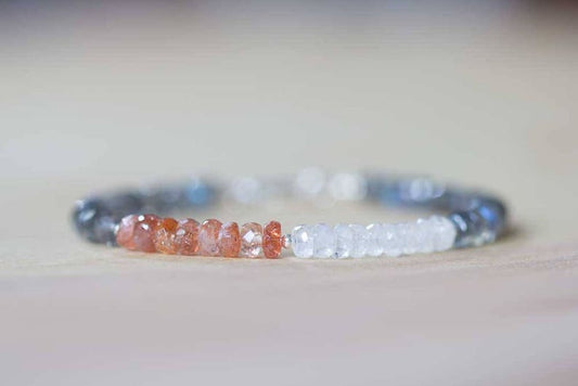 Labradorite, Rainbow Moonstone & Sunstone Bracelet, Labradorite Jewelry, Gemstone Stacking Bracelet, Sterling Silver Rose Gold Filled